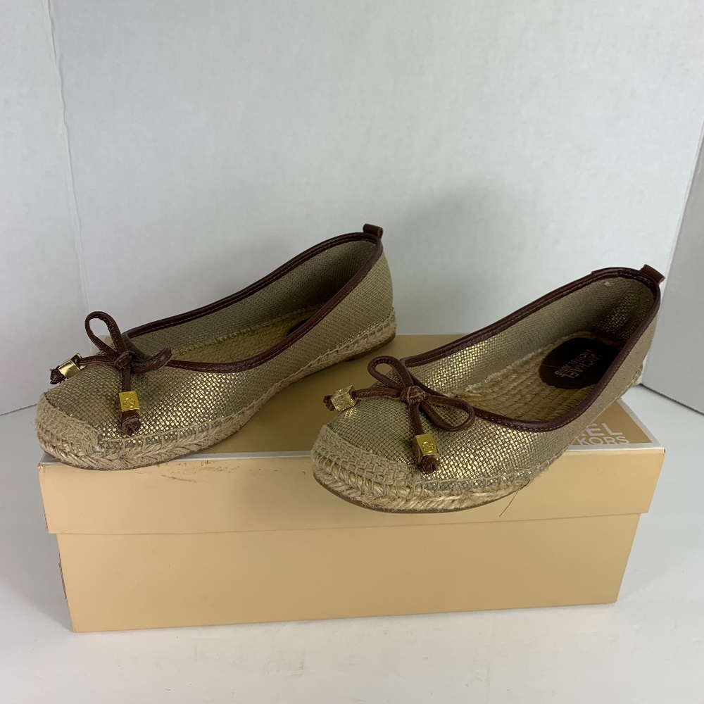 Michael Kors Meg Espadrille Canvas Gold/Brown 6.5 women’s